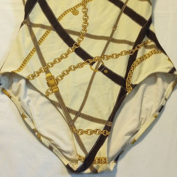 Michael Kors Cream and Gold One Piece Chain Swimsuit Bathing Suit Women's 8 - Picture 3 of 10